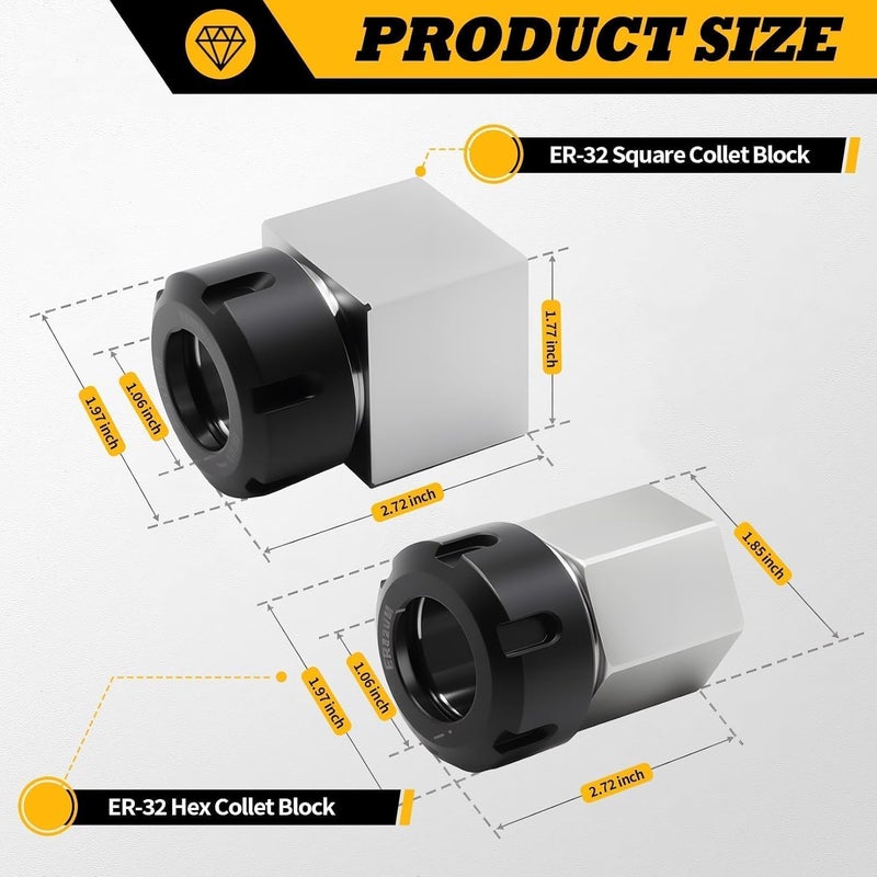 Jecoupoon Store ER-32 Collet Chucks Block Set of Square and Hex Workholding Holder for CNC Machines - Image 2